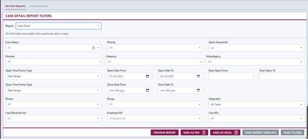 HR HelpDesk Reporting Criteria