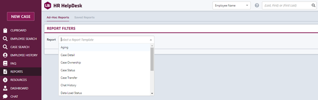HR HelpDesk Report Selection